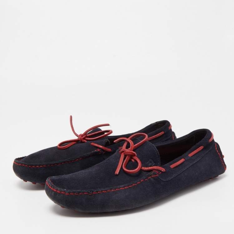 Pre Owned CH Carolina Herrera Navy Blue/Red Suede Bow Loafers Size 42