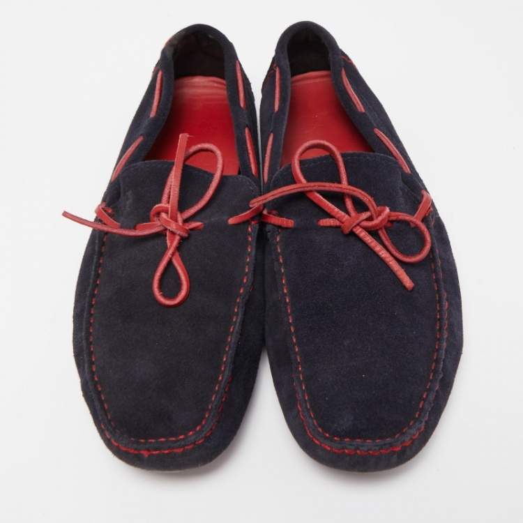 Pre Owned CH Carolina Herrera Navy Blue/Red Suede Bow Loafers Size 42
