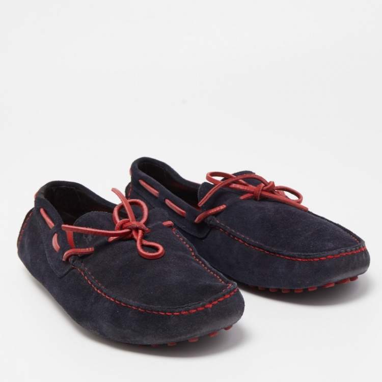 Pre Owned CH Carolina Herrera Navy Blue/Red Suede Bow Loafers Size 42