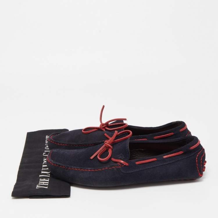 Pre Owned CH Carolina Herrera Navy Blue/Red Suede Bow Loafers Size 42