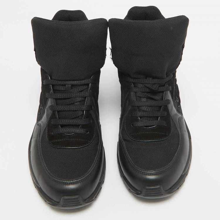 Pre Owned Chanel Black Leather And Suede CC High Top Sneakers Size 42