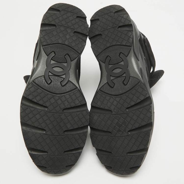 Pre Owned Chanel Black Leather And Suede CC High Top Sneakers Size 42
