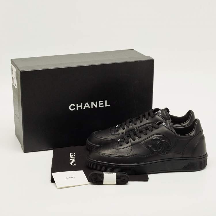 Pre Owned Chanel CC Size 46 Black Leather Lace Up Sneakers