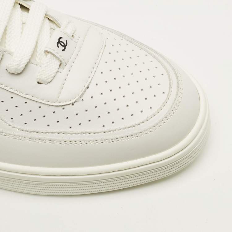 Pre Owned Chanel Size 46 White Perforated Leather Lace Up Sneakers