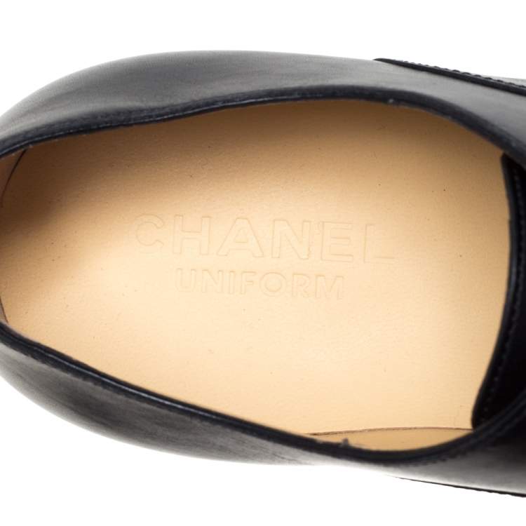Pre Owned Chanel Black Leather Oxfords Size 43