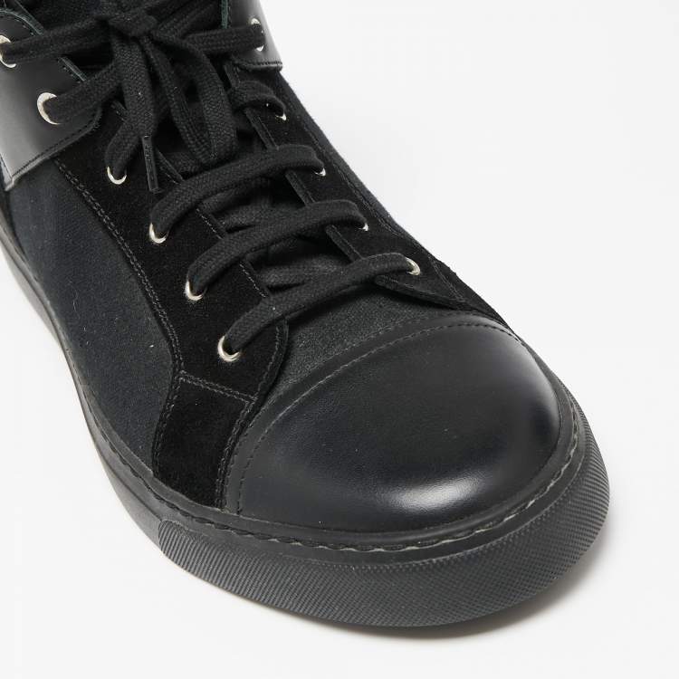 Pre Owned Chanel Black  Leather and Canvas  High-Top Sneakers Size 45 