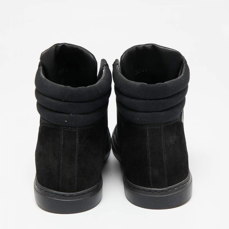 Pre Owned Chanel Black  Leather and Canvas  High-Top Sneakers Size 45 