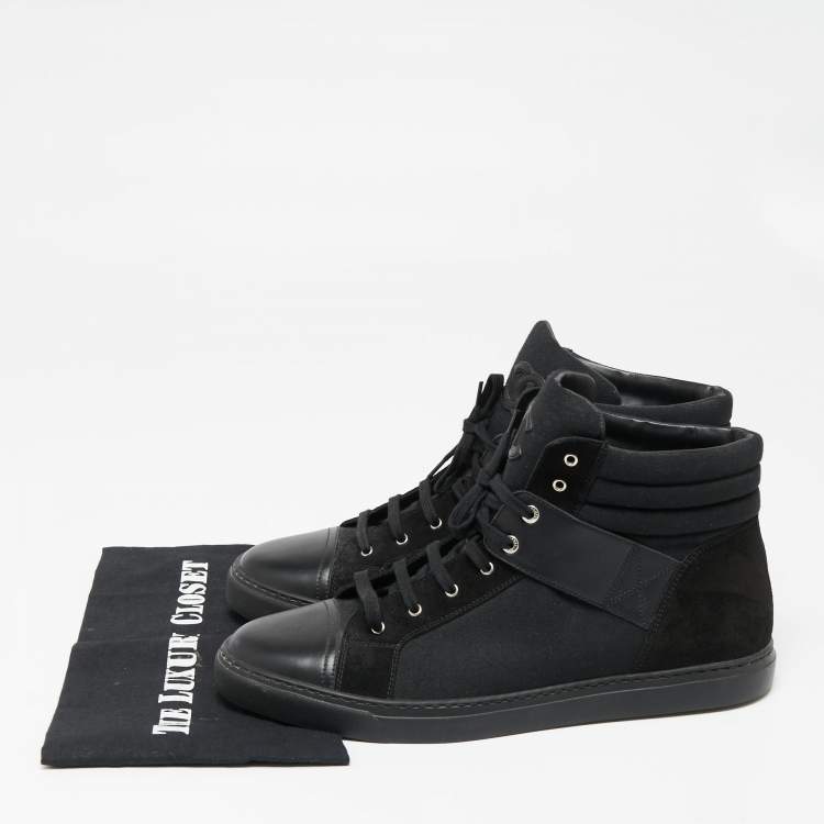 Pre Owned Chanel Black  Leather and Canvas  High-Top Sneakers Size 45 
