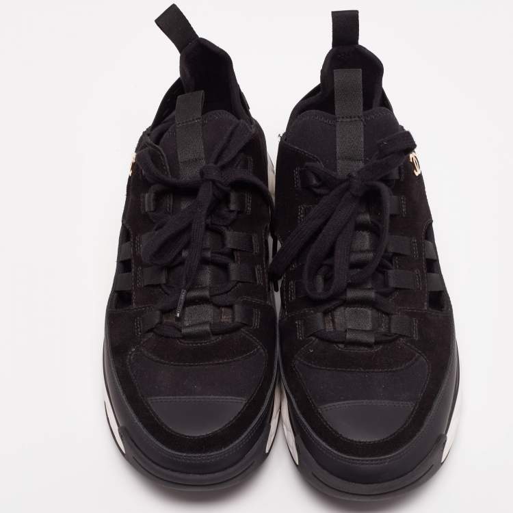 Pre Owned Chanel Black Leather CC Lace Up Sneakers  Size 41