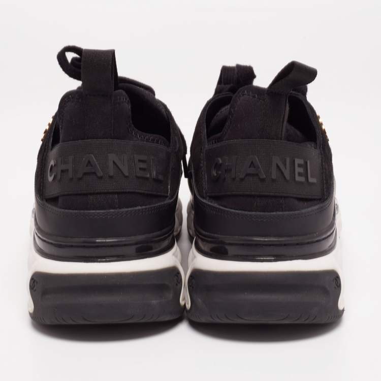 Pre Owned Chanel Black Leather CC Lace Up Sneakers  Size 41