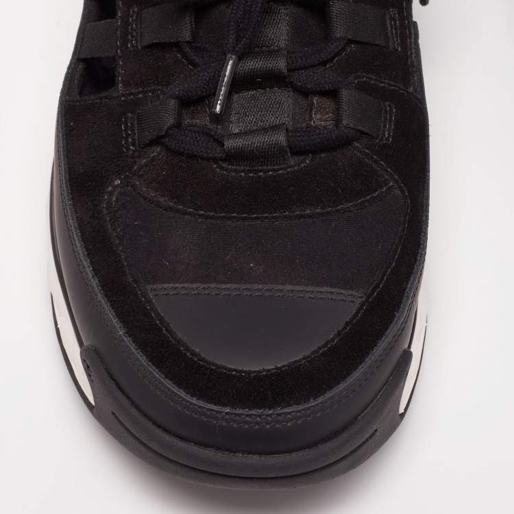 Pre Owned Chanel Black Leather CC Lace Up Sneakers  Size 41