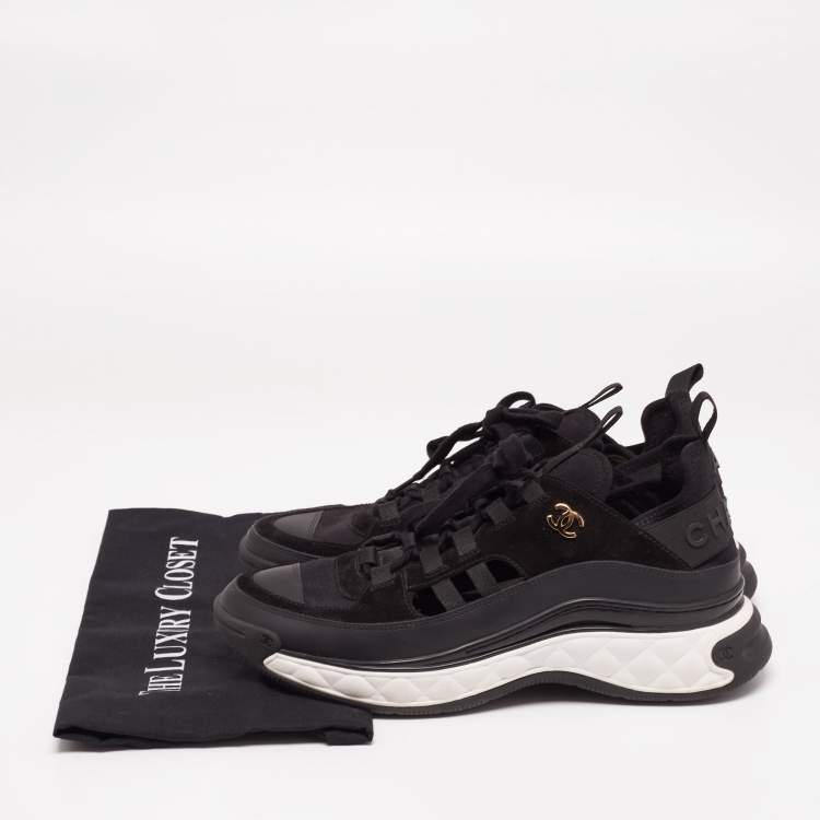 Pre Owned Chanel Black Leather CC Lace Up Sneakers  Size 41