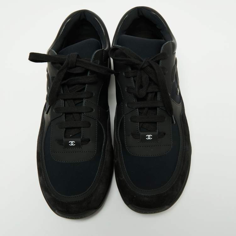 Pre Owned Chanel Black Suede, Nylon and Leather CC Low-Top Sneakers Size 45