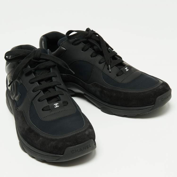 Pre Owned Chanel Black Suede, Nylon and Leather CC Low-Top Sneakers Size 45