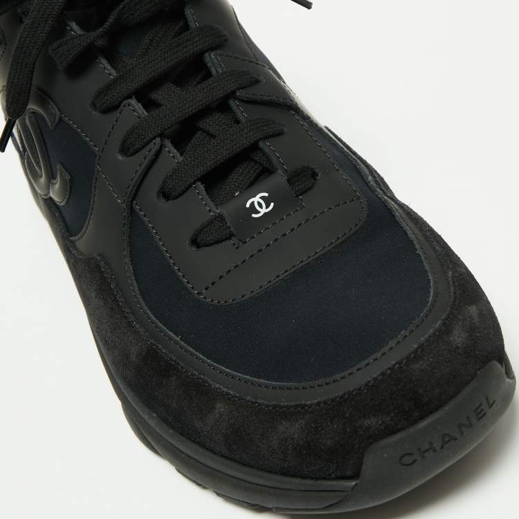 Pre Owned Chanel Black Suede, Nylon and Leather CC Low-Top Sneakers Size 45