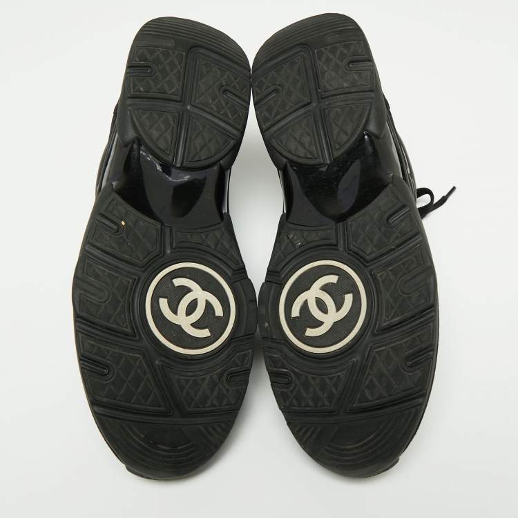 Pre Owned Chanel Black Suede, Nylon and Leather CC Low-Top Sneakers Size 45