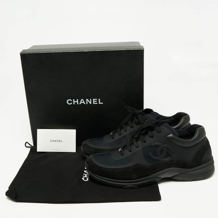 Pre Owned Chanel Black Suede, Nylon and Leather CC Low-Top Sneakers Size 45