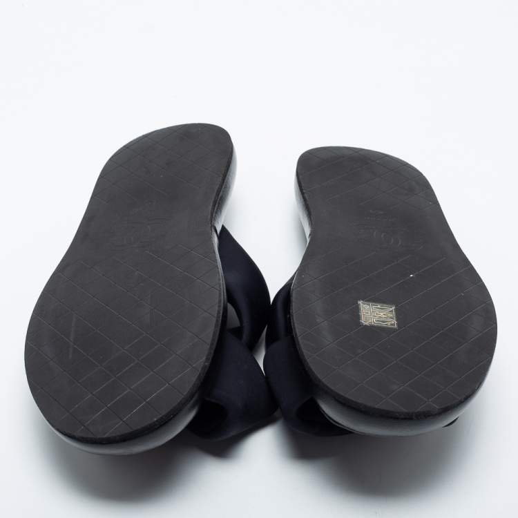 Pre Owned Chanel Black Fabric CC Slide Sandals Size 42