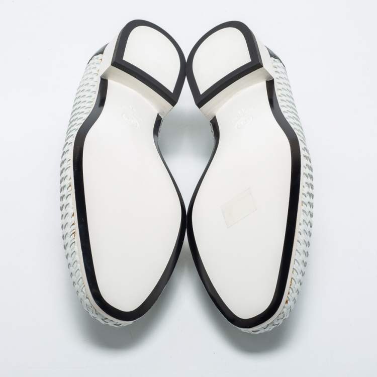 Pre Owned Chanel White/Black Woven Leather Penny Loafers Size 44