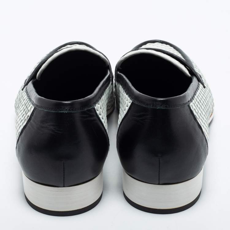 Pre Owned Chanel White/Black Woven Leather Penny Loafers Size 44