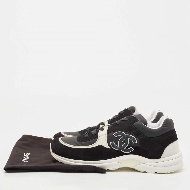 Pre Owned Chanel Black Suede and Fabric CC Low Top Sneakers Size 46