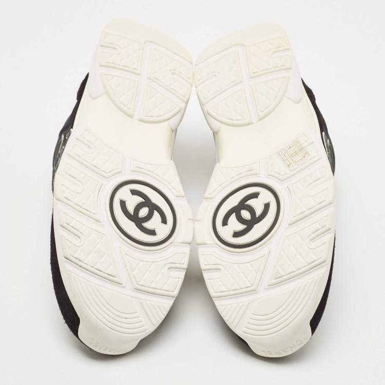 Pre Owned Chanel Black Suede and Fabric CC Low Top Sneakers Size 46