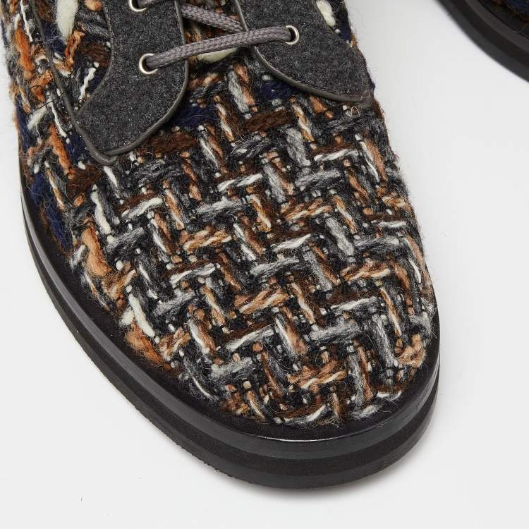 Pre Owned Chanel Grey Tweed CC High Top Sneakers Size 44