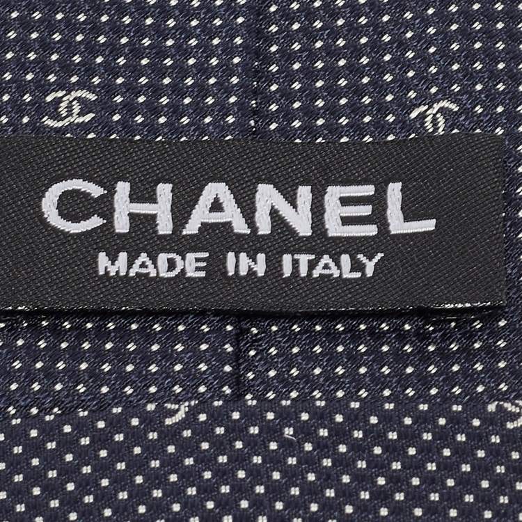 Pre Owned Chanel Navy Blue CC Patterned Silk Tie 