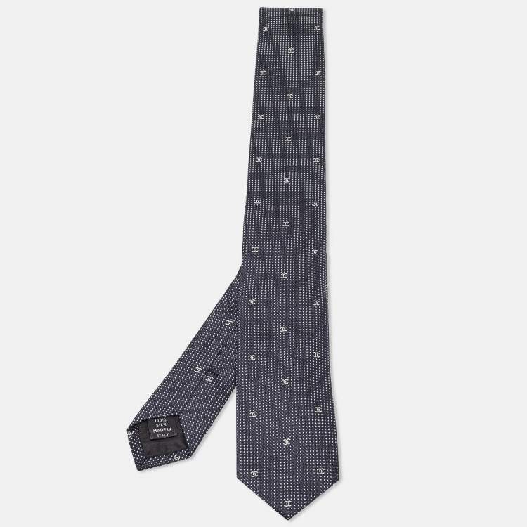 Pre Owned Chanel Navy Blue CC Patterned Silk Tie 