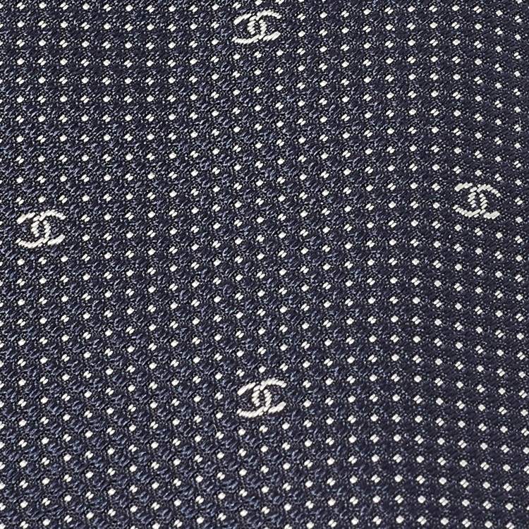 Pre Owned Chanel Navy Blue CC Patterned Silk Tie 
