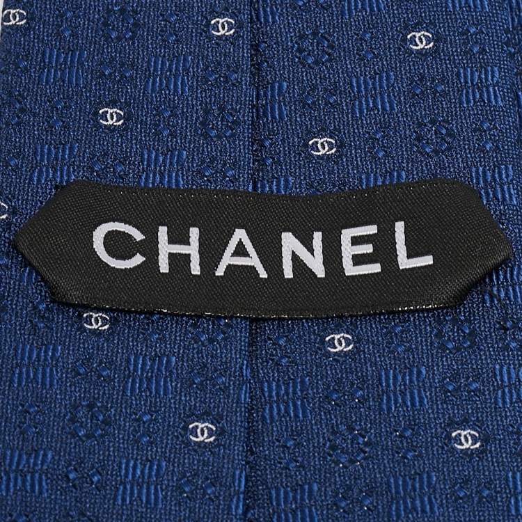 Pre Owned Chanel Blue CC Jacquard Silk Tie