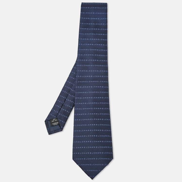 Pre Owned Chanel Blue Logo Pattern Silk Tie 