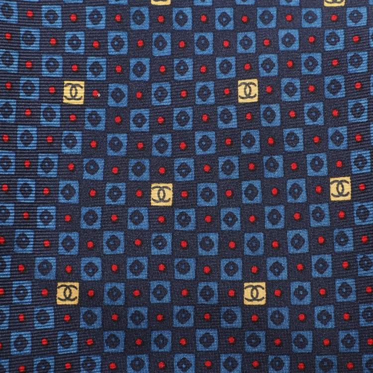 Pre Owned Chanel Navy Blue Jacquard Silk CC Tie