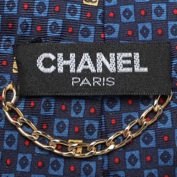 Pre Owned Chanel Navy Blue Jacquard Silk CC Tie
