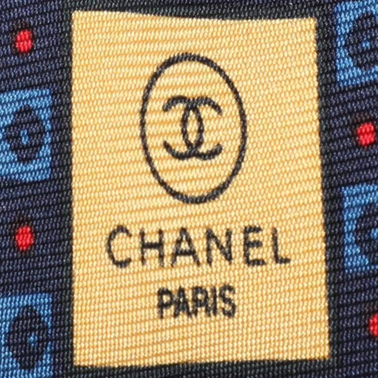 Pre Owned Chanel Navy Blue Jacquard Silk CC Tie