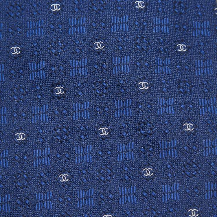 Pre Owned Chanel Blue CC Jacquard Silk Tie