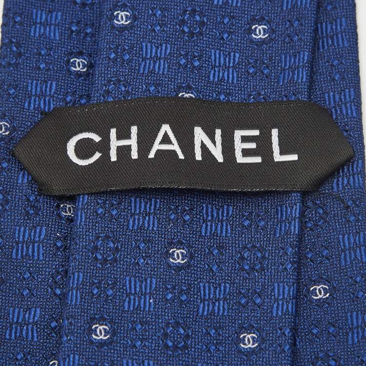 Pre Owned Chanel Blue CC Jacquard Silk Tie