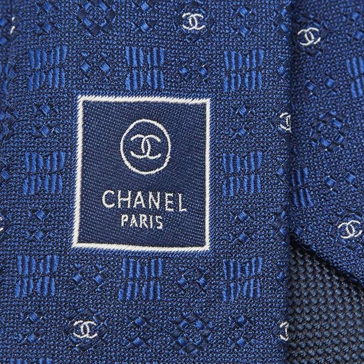 Pre Owned Chanel Blue CC Jacquard Silk Tie