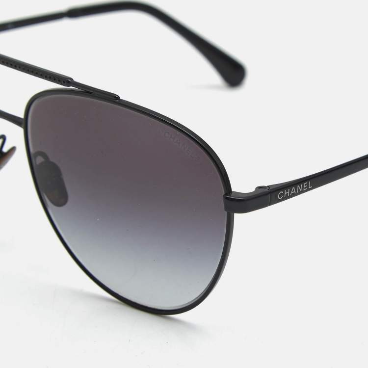Pre Owned Chanel Matte Black Gradient 4279-B Crystals Aviator Sunglasses