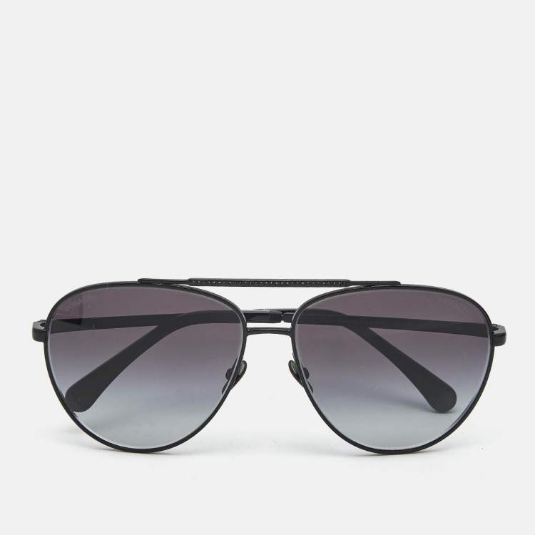 Pre Owned Chanel Matte Black Gradient 4279-B Crystals Aviator Sunglasses