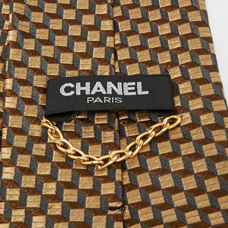 مملوكة مسبقًا Chanel Beige Jacquard Traditional Tie 
