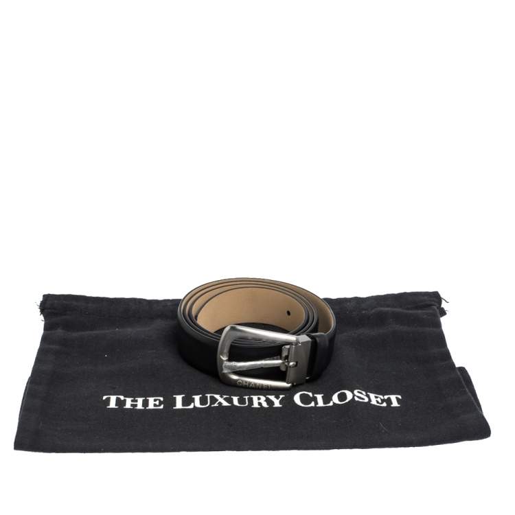 Pre Owned Chanel Black Soft Leather Buckle Belt 95CM
