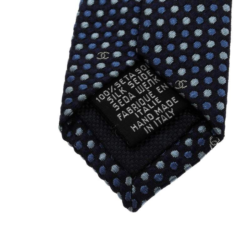 Pre Owned Chanel Blue Dotted Silk CC Tie 