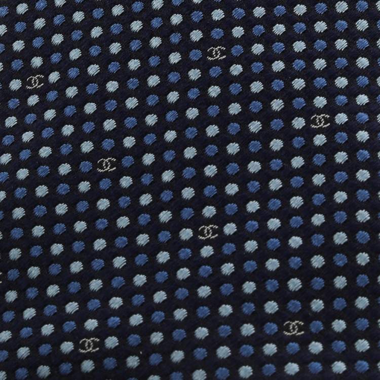 Pre Owned Chanel Blue Dotted Silk CC Tie 