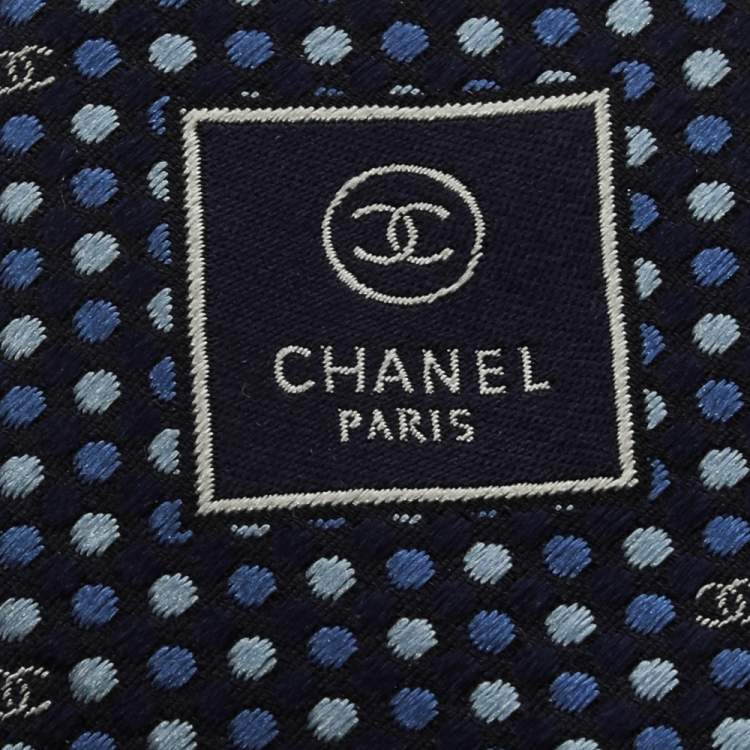 Pre Owned Chanel Blue Dotted Silk CC Tie 