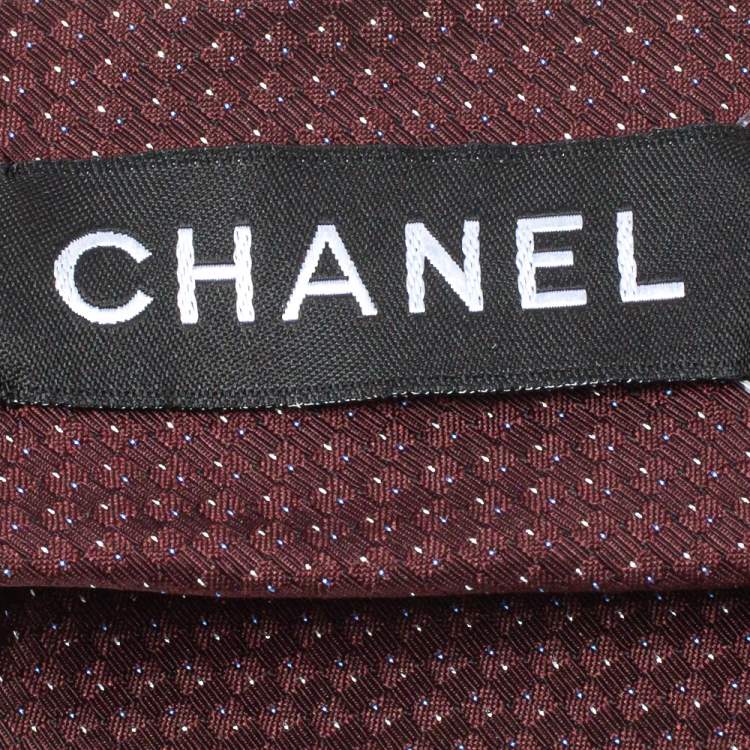 Pre Owned Chanel Burgundy Lurex Jacquard Silk Skinny Tie