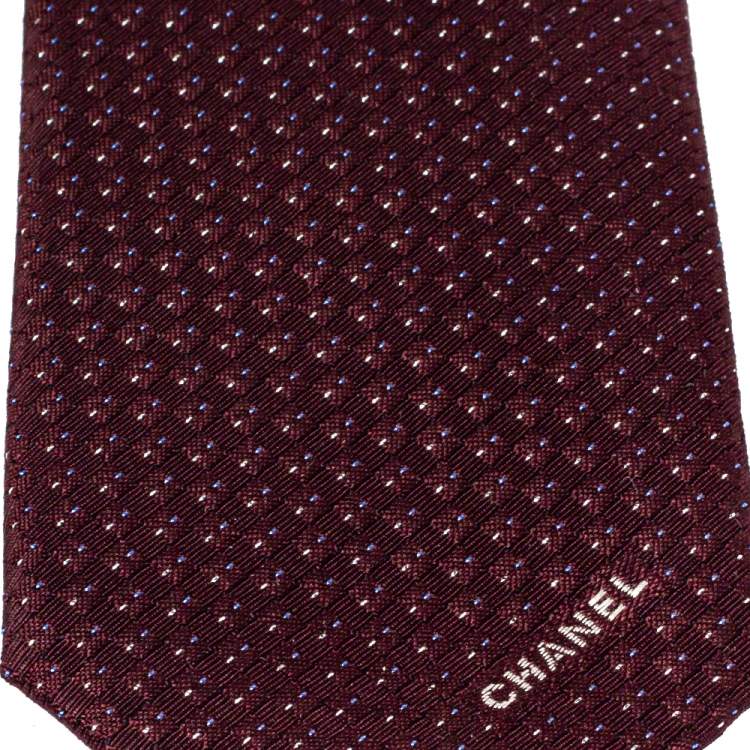 Pre Owned Chanel Burgundy Lurex Jacquard Silk Skinny Tie