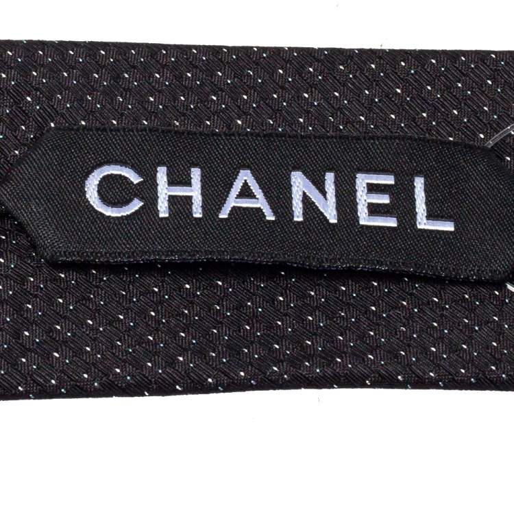 Pre Owned Chanel Black Lurex Jacquard Silk Skinny Tie