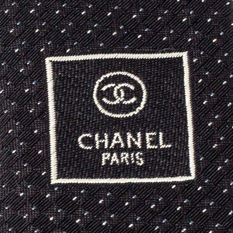 Pre Owned Chanel Black Lurex Jacquard Silk Skinny Tie
