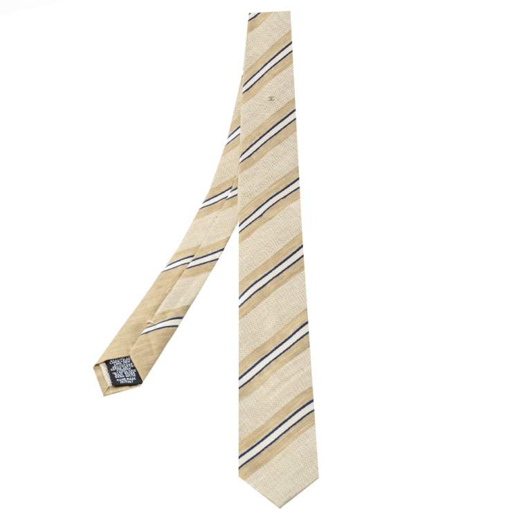 Chanel Beige Diagonal Striped Linen & Cotton Skinny Tie Chanel | The Luxury  Closet